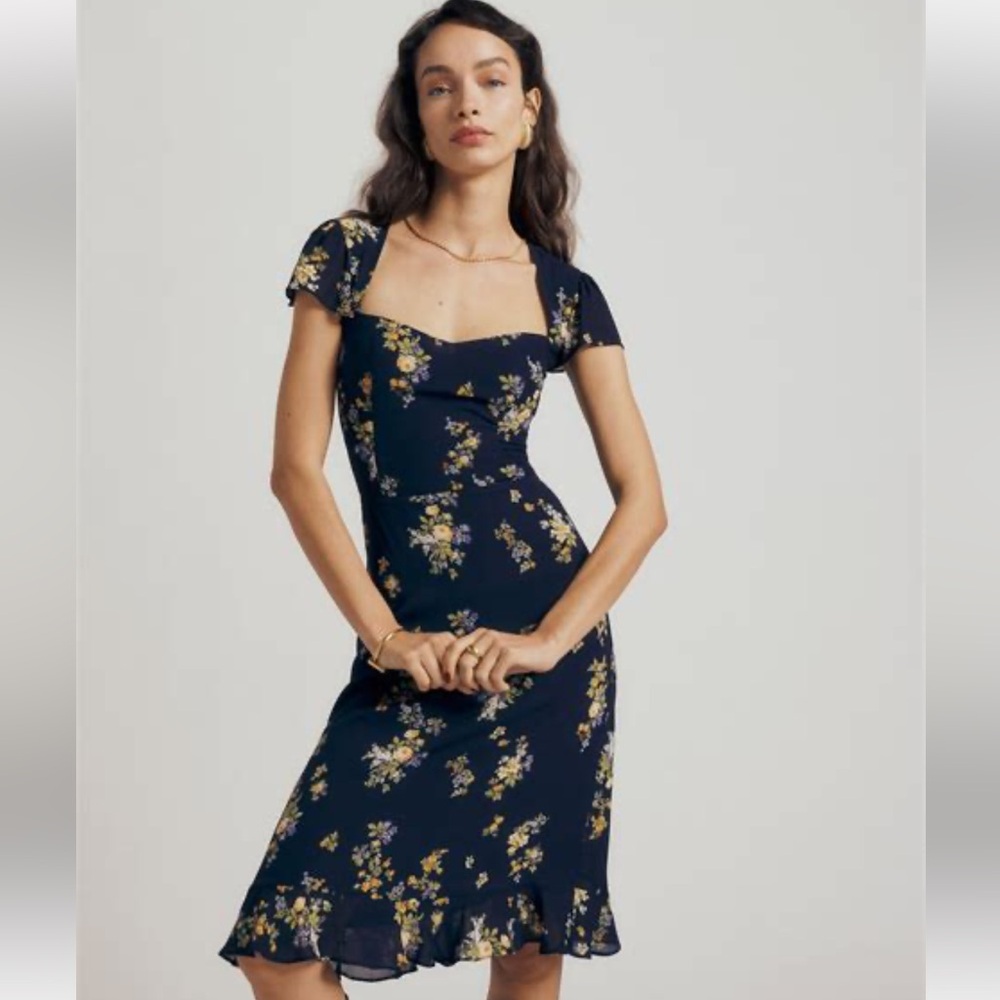 Reformation Floral Navy Dress. Size 8. Like new.